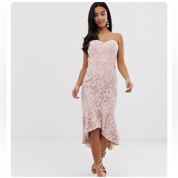 ASOS Dresses & Skirts - ASOS Jarlo Petite Blush Pink Lace Bandeau Midi Dress – Size 14P UK 10pUS✨